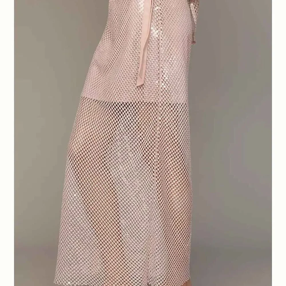 New Anthropologie Pilcro Chainmail Pale Pink Column Mesh Skirt - Picture 3 of 8
